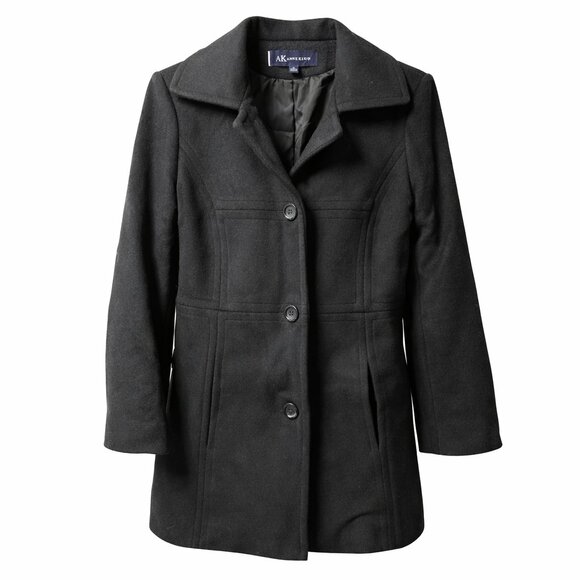 AK Anne Klein Black Wool Blend Coat Women's Medium Classic Pea Jacket - Picture 7 of 7